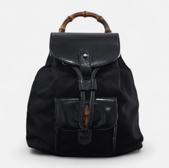 Gucci Handbags - Gucci Vintage Bamboo Leather and Nylon Mini Backpack